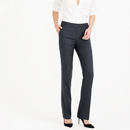 Campbell Trouser In Pinstripe Super 120s Wool - length: standard; pattern: pinstripe; waist: high rise; predominant colour: charcoal; occasions: work; fibres: wool - 100%; fit: straight leg; pattern type: fabric; texture group: woven light midweight; style: standard; pattern size: big & busy (bottom); season: a/w 2015