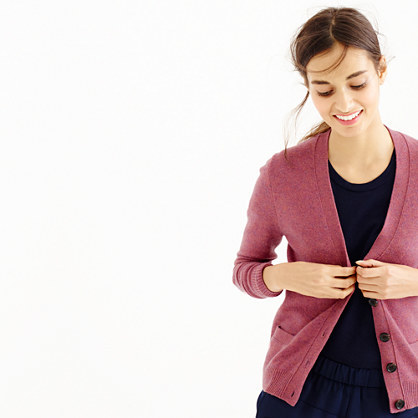 Italian Cashmere Short Cardigan Sweater - neckline: v-neck; pattern: plain; occasions: casual, work, creative work; length: standard; style: standard; fit: standard fit; fibres: cashmere - 100%; sleeve length: long sleeve; sleeve style: standard; texture group: knits/crochet; pattern type: knitted - fine stitch; predominant colour: dusky pink; season: a/w 2015