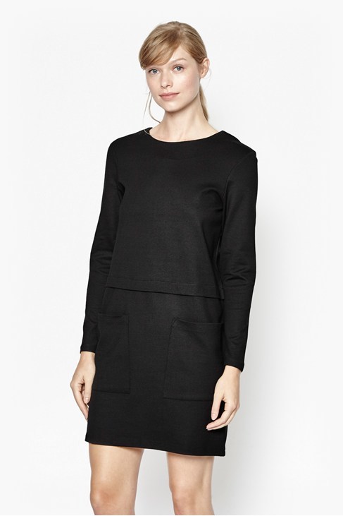 Northern Jersey Jumper Dress Prince Rocks - style: shift; length: mid thigh; neckline: round neck; pattern: plain; predominant colour: black; occasions: evening; fit: straight cut; fibres: viscose/rayon - 100%; sleeve length: long sleeve; sleeve style: standard; pattern type: fabric; texture group: jersey - stretchy/drapey; season: a/w 2015