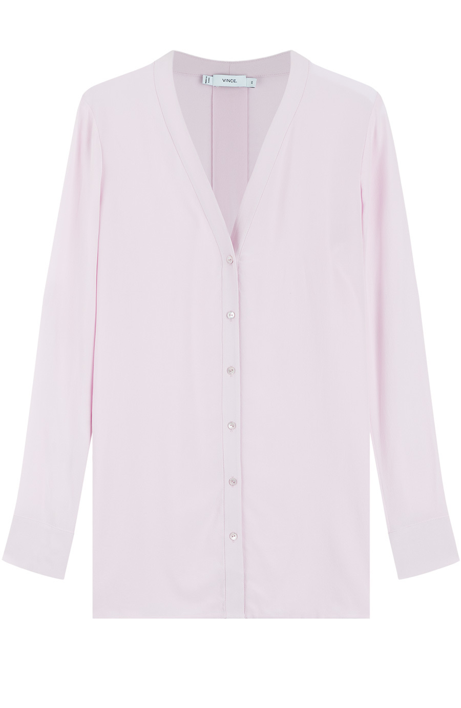 Silk Blouse Rose - neckline: low v-neck; pattern: plain; length: below the bottom; style: blouse; predominant colour: blush; occasions: work, creative work; fibres: silk - 100%; fit: straight cut; back detail: longer hem at back than at front; sleeve length: long sleeve; sleeve style: standard; texture group: silky - light; pattern type: fabric; season: a/w 2015; trends: pink aw 15