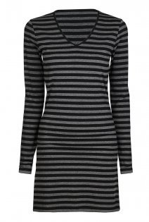 Tall Long Sleeve V Neck Tunic At - neckline: v-neck; pattern: horizontal stripes; length: below the bottom; style: tunic; secondary colour: mid grey; predominant colour: black; occasions: casual; fibres: viscose/rayon - stretch; fit: body skimming; sleeve length: long sleeve; sleeve style: standard; texture group: jersey - clingy; pattern type: fabric; multicoloured: multicoloured; season: a/w 2015