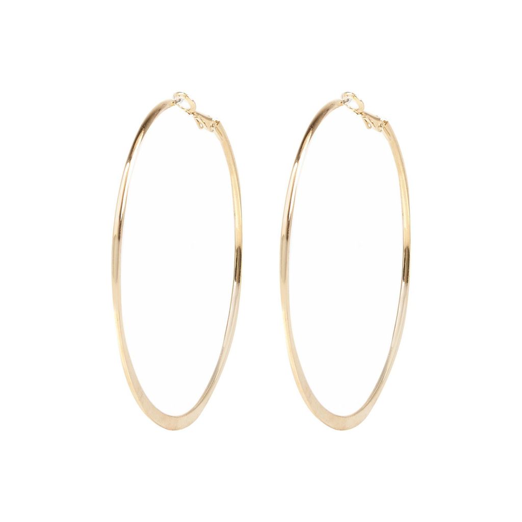 Womens Gold Tone Medium Flat Bottom Hoop Earrings - predominant colour: gold; occasions: casual, creative work; style: hoop; length: long; size: large/oversized; material: chain/metal; fastening: pierced; finish: metallic; season: a/w 2015