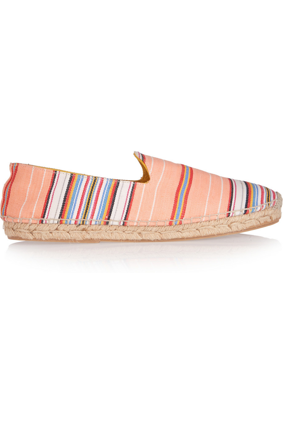 Striped Canvas Espadrilles Pastel Orange - predominant colour: denim; secondary colour: nude; occasions: casual, holiday; material: fabric; heel height: flat; toe: round toe; finish: plain; pattern: striped; style: espadrilles; multicoloured: multicoloured; season: a/w 2015