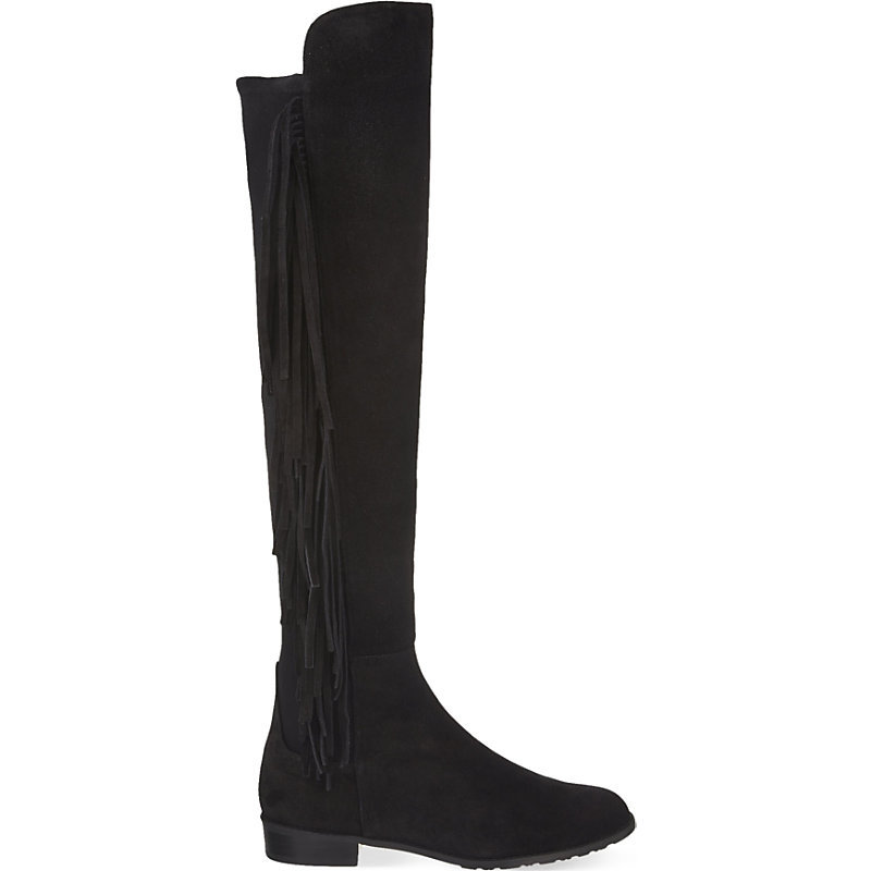 Mane Fringed Knee High Boots, Women's, Eur 37.5 / 4.5 Uk Women, Black - predominant colour: black; occasions: casual, creative work; material: suede; heel height: flat; heel: standard; toe: round toe; boot length: knee; style: standard; finish: plain; pattern: plain; embellishment: fringing; season: a/w 2015