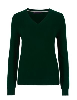 Pure Cashmere V Neck Jumper - neckline: v-neck; pattern: plain; style: standard; predominant colour: dark green; occasions: casual, creative work; length: standard; fit: standard fit; fibres: cashmere - 100%; sleeve length: long sleeve; sleeve style: standard; texture group: knits/crochet; pattern type: knitted - fine stitch; season: s/s 2015