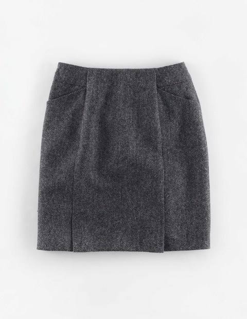 British Tweed Mini Charcoal Herringbone Women, Charcoal Herringbone - length: mid thigh; pattern: plain; fit: tailored/fitted; waist: mid/regular rise; predominant colour: mid grey; occasions: casual, creative work; style: mini skirt; pattern type: fabric; texture group: tweed - light/midweight; season: a/w 2015