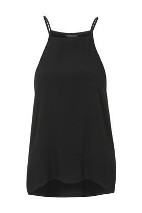 High Neck Cami - sleeve style: spaghetti straps; pattern: plain; style: camisole; predominant colour: black; occasions: casual, creative work; length: standard; fibres: viscose/rayon - 100%; fit: straight cut; sleeve length: sleeveless; neckline: medium square neck; pattern type: fabric; pattern size: standard; texture group: woven light midweight; season: s/s 2015; wardrobe: basic