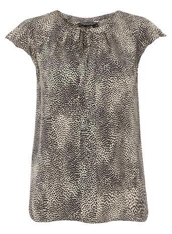 Womens Animal Print Tee White - sleeve style: capped; style: t-shirt; secondary colour: stone; predominant colour: charcoal; occasions: casual, creative work; length: standard; fibres: viscose/rayon - 100%; fit: straight cut; neckline: crew; sleeve length: short sleeve; texture group: crepes; pattern type: fabric; pattern size: standard; pattern: animal print; season: a/w 2015
