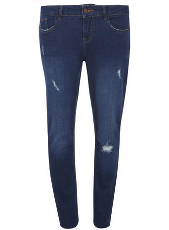 Womens Mid Wash 'casey' Slim Fit Jeans Blue - style: skinny leg; length: standard; pattern: plain; waist: low rise; pocket detail: traditional 5 pocket; predominant colour: navy; occasions: casual; fibres: cotton - stretch; jeans detail: dark wash, washed/faded, rips; texture group: denim; pattern type: fabric; season: a/w 2015