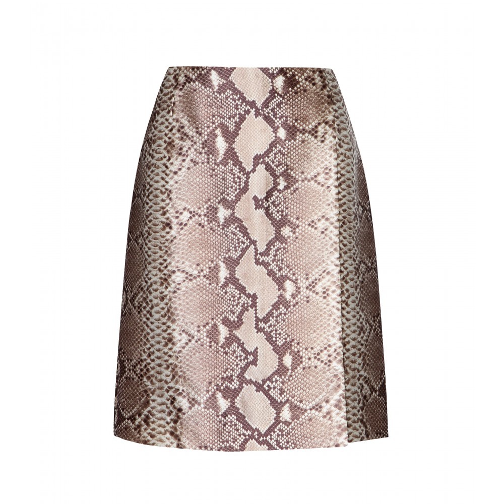 Printed Silk Skirt - fit: loose/voluminous; waist: mid/regular rise; secondary colour: taupe; predominant colour: stone; occasions: evening, occasion, creative work; length: just above the knee; style: a-line; fibres: silk - 100%; texture group: silky - light; pattern type: fabric; pattern: animal print; pattern size: standard (bottom); multicoloured: multicoloured; season: a/w 2015