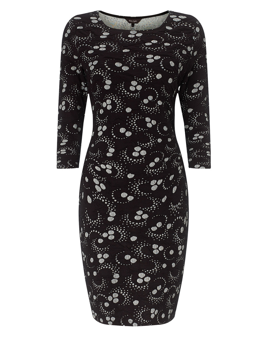 Tillie Textured Tunic - style: shift; neckline: round neck; secondary colour: white; predominant colour: black; occasions: evening; length: just above the knee; fit: body skimming; sleeve length: 3/4 length; sleeve style: standard; texture group: jersey - clingy; pattern type: fabric; pattern size: standard; pattern: patterned/print; season: a/w 2015