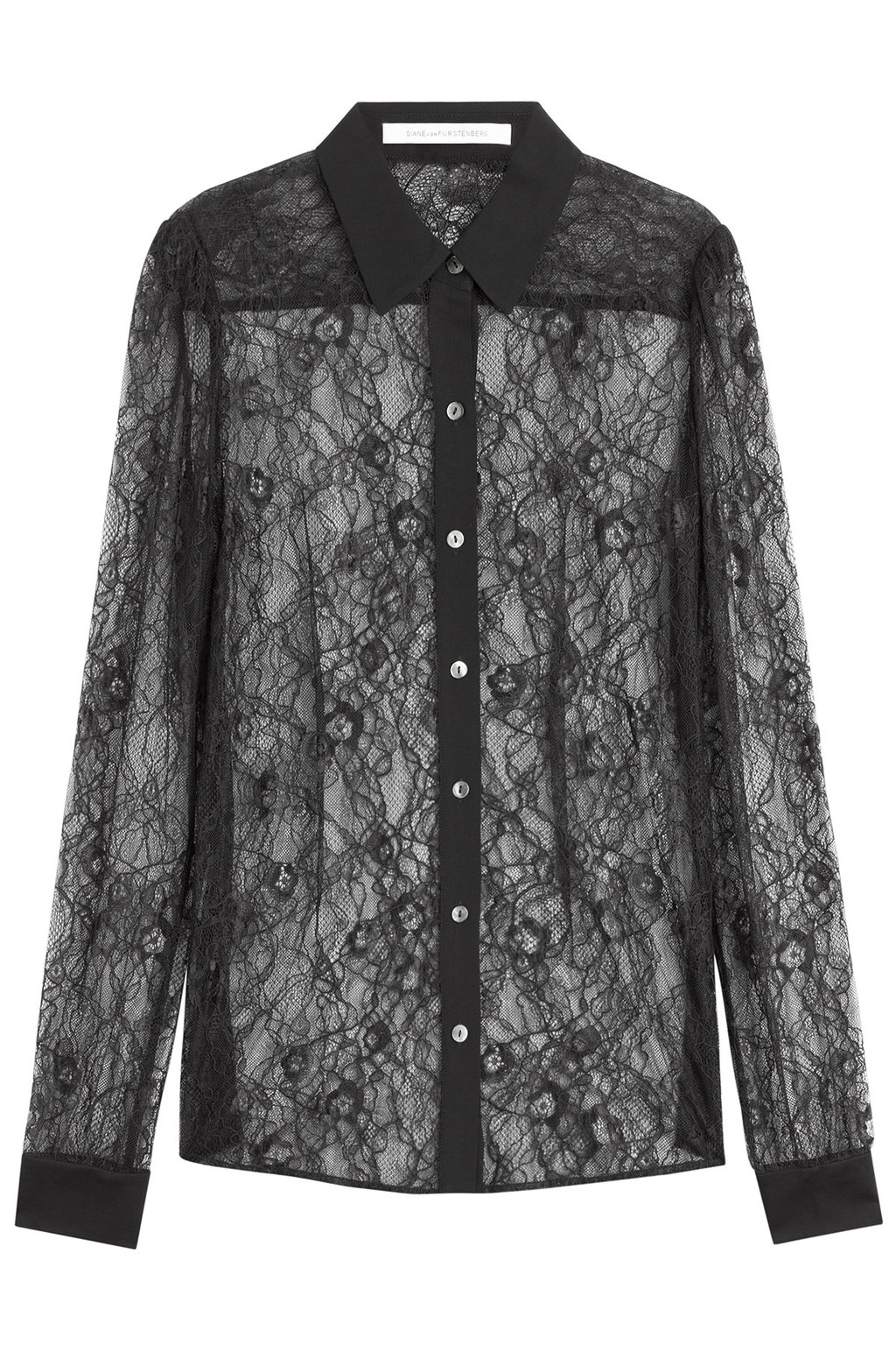 Lace Blouse Black - neckline: shirt collar/peter pan/zip with opening; length: below the bottom; style: shirt; predominant colour: black; fit: straight cut; sleeve length: long sleeve; sleeve style: standard; texture group: lace; pattern size: standard; pattern: patterned/print; season: a/w 2015; trends: romantic goth