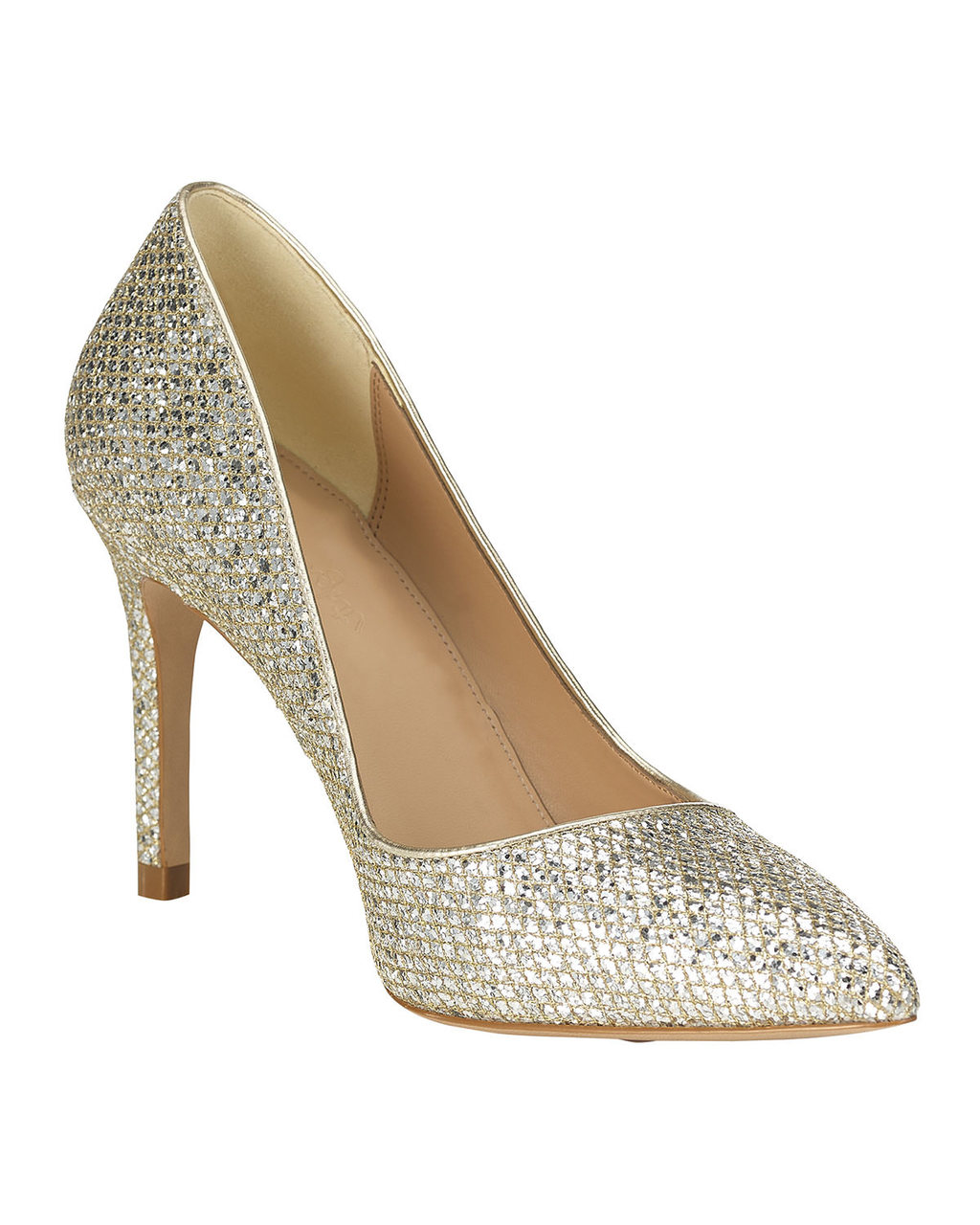 Lucie Glitter Point Heel - predominant colour: silver; occasions: evening, occasion; material: faux leather; heel height: high; embellishment: glitter; heel: stiletto; toe: pointed toe; style: courts; finish: metallic; pattern: plain; season: a/w 2015; wardrobe: event
