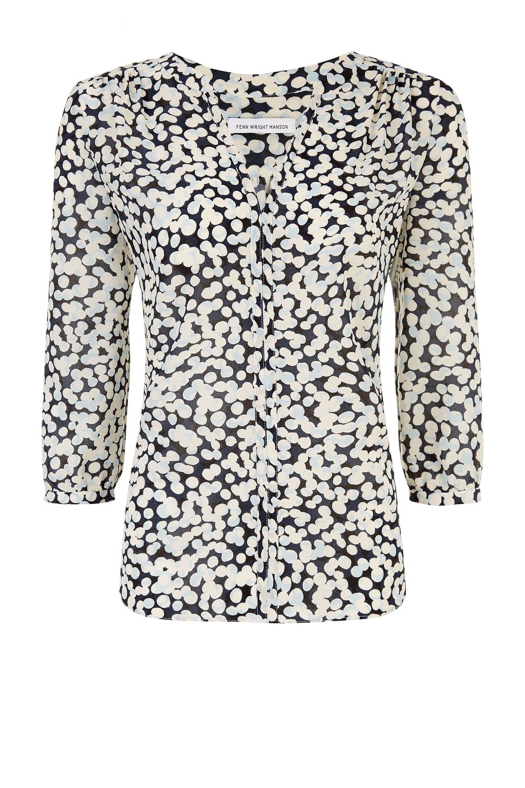 Lily Blouse, Multi Coloured - neckline: v-neck; style: blouse; predominant colour: ivory/cream; secondary colour: black; occasions: casual, work, creative work; length: standard; fibres: polyester/polyamide - 100%; fit: body skimming; sleeve length: 3/4 length; sleeve style: standard; pattern type: fabric; pattern size: standard; pattern: patterned/print; texture group: other - light to midweight; season: a/w 2015