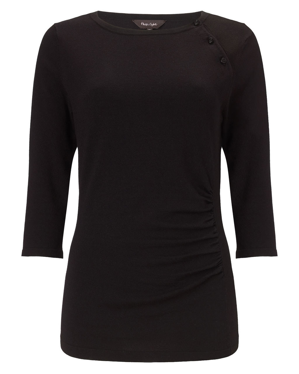 Bianka Button Knit Top - pattern: plain; predominant colour: black; occasions: casual; length: standard; style: top; fit: body skimming; neckline: crew; sleeve length: 3/4 length; sleeve style: standard; pattern type: fabric; texture group: jersey - stretchy/drapey; fibres: viscose/rayon - mix; season: a/w 2015