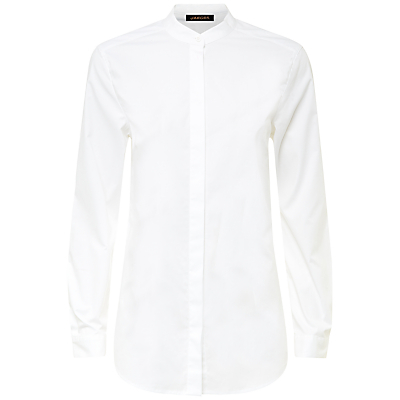 Mandarin Collar Shirt, Ivory - pattern: plain; length: below the bottom; style: shirt; predominant colour: white; occasions: casual, work, creative work; neckline: collarstand; fibres: cotton - stretch; fit: straight cut; sleeve length: long sleeve; sleeve style: standard; texture group: cotton feel fabrics; pattern type: fabric; season: a/w 2015