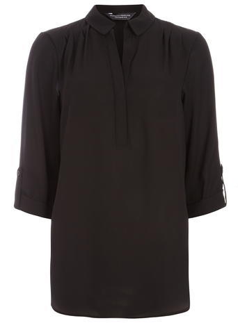 Womens **Tall Black Rollsleeve Shirt Black - neckline: shirt collar/peter pan/zip with opening; pattern: plain; style: shirt; predominant colour: black; occasions: casual; length: standard; fibres: polyester/polyamide - 100%; fit: body skimming; sleeve length: 3/4 length; sleeve style: standard; texture group: cotton feel fabrics; pattern type: fabric; season: a/w 2015