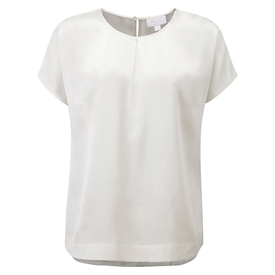 Dawes Silk Satin T Shirt, Ivory - pattern: plain; predominant colour: ivory/cream; occasions: casual, work, occasion; length: standard; style: top; fibres: silk - 100%; fit: body skimming; neckline: crew; sleeve length: short sleeve; sleeve style: standard; texture group: silky - light; pattern type: fabric; season: a/w 2015