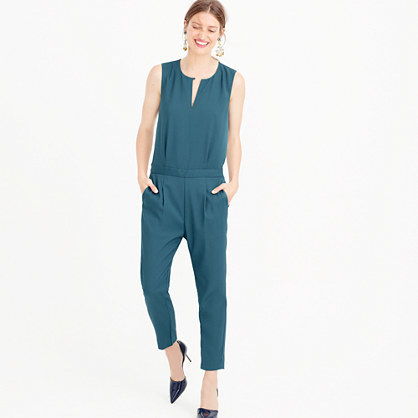 Keyhole Jumpsuit - length: standard; pattern: plain; sleeve style: sleeveless; predominant colour: teal; occasions: evening, creative work; fit: body skimming; neckline: collarstand & mandarin with v-neck; fibres: polyester/polyamide - stretch; sleeve length: sleeveless; style: jumpsuit; pattern type: fabric; texture group: other - light to midweight; season: a/w 2015