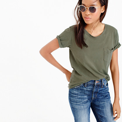 Garment Dyed Pocket T Shirt - pattern: plain; style: t-shirt; predominant colour: khaki; occasions: casual; length: standard; fibres: cotton - 100%; fit: loose; neckline: crew; sleeve length: short sleeve; sleeve style: standard; pattern type: fabric; texture group: jersey - stretchy/drapey; season: a/w 2015