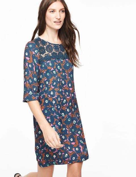 Jessa Lace Tunic Dress Multi Button Floral Women, Multi Button Floral - style: shift; neckline: round neck; predominant colour: teal; secondary colour: tan; occasions: evening, creative work; length: just above the knee; fit: soft a-line; fibres: viscose/rayon - 100%; sleeve length: half sleeve; sleeve style: standard; texture group: crepes; pattern type: fabric; pattern size: big & busy; pattern: patterned/print; multicoloured: multicoloured; season: a/w 2015
