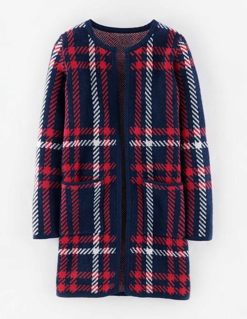Heritage Check Coatigan Navy Oversized Check Women, Navy Oversized Check - pattern: checked/gingham; neckline: collarless open; style: open front; secondary colour: true red; predominant colour: navy; occasions: casual, creative work; fibres: wool - mix; fit: loose; length: mid thigh; sleeve length: long sleeve; sleeve style: standard; pattern type: fabric; texture group: woven light midweight; pattern size: big & busy (top); multicoloured: multicoloured; season: a/w 2015