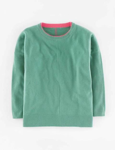 Slouchy Cashmere Jumper Juniper/Coral Reef Women, Juniper/Coral Reef - style: standard; secondary colour: hot pink; predominant colour: pistachio; occasions: casual; length: standard; fit: standard fit; neckline: crew; fibres: cashmere - 100%; sleeve length: 3/4 length; sleeve style: standard; texture group: knits/crochet; pattern type: knitted - fine stitch; pattern: colourblock; season: a/w 2015