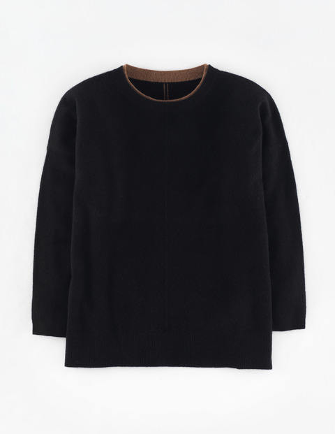 Slouchy Cashmere Jumper Black/Dark Caramel Melange Women, Black/Dark Caramel Melange - pattern: plain; style: standard; predominant colour: black; occasions: casual, creative work; length: standard; fibres: cotton - mix; fit: standard fit; neckline: crew; sleeve length: 3/4 length; sleeve style: standard; texture group: knits/crochet; pattern type: knitted - fine stitch; season: a/w 2015