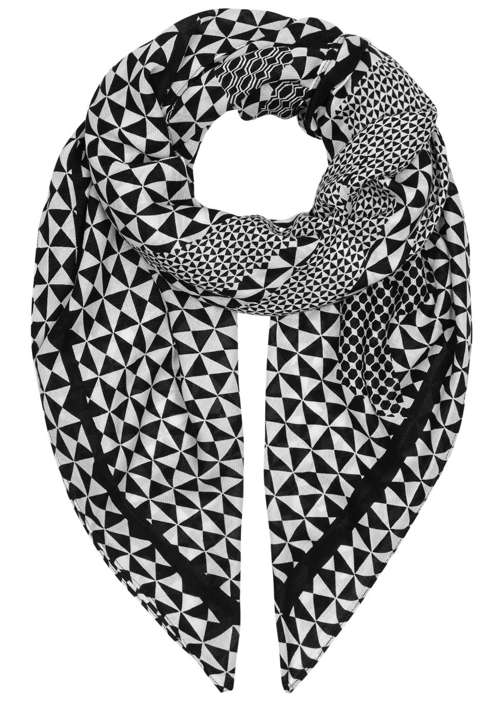 Monochrome Printed Modal Blend Scarf - secondary colour: white; predominant colour: black; occasions: casual, creative work; type of pattern: light; style: square; size: standard; material: fabric; trends: monochrome; pattern: patterned/print; season: a/w 2015