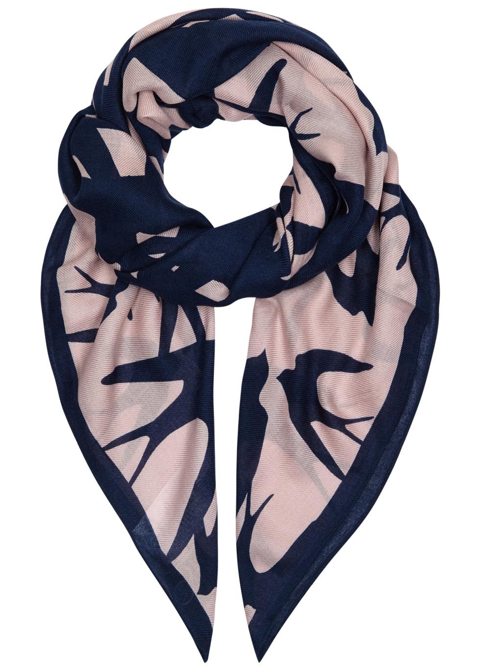 Swallow Swarm Printed Modal Blend Scarf - secondary colour: blush; predominant colour: navy; occasions: casual, evening, creative work; type of pattern: light; style: square; size: standard; material: fabric; pattern: patterned/print; season: a/w 2015