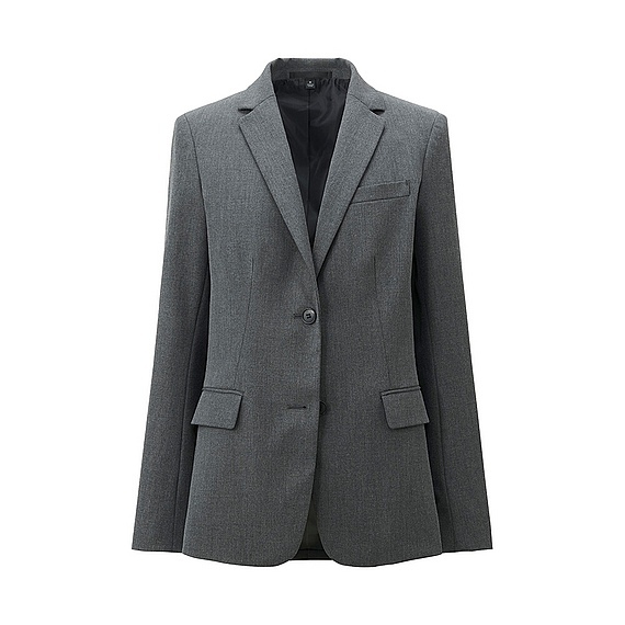 Women Stretch Tailored Jacket Gray - pattern: plain; style: single breasted blazer; collar: standard lapel/rever collar; predominant colour: charcoal; occasions: work, creative work; length: standard; fit: tailored/fitted; sleeve length: long sleeve; sleeve style: standard; collar break: medium; pattern type: fabric; texture group: woven light midweight; season: a/w 2015