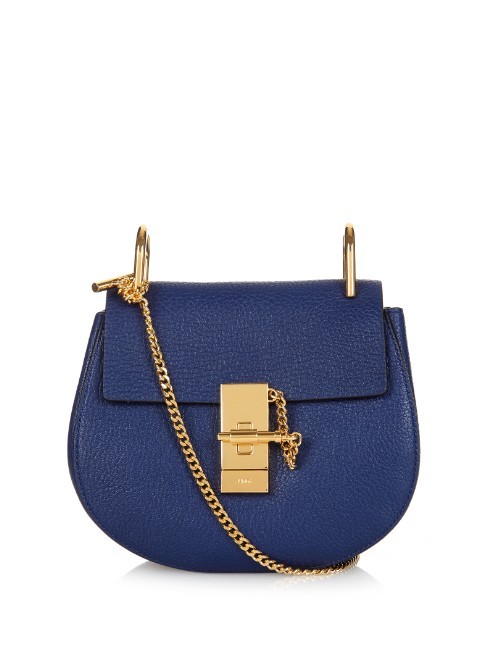Drew Mini Leather Cross Body Bag - predominant colour: royal blue; type of pattern: standard; style: saddle; length: across body/long; size: small; material: leather; pattern: plain; finish: plain; embellishment: chain/metal; occasions: creative work; season: a/w 2015