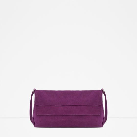 Suede Messenger Bag - predominant colour: purple; occasions: casual, evening, creative work; style: messenger; length: shoulder (tucks under arm); size: standard; material: suede; pattern: plain; finish: plain; season: a/w 2015; wardrobe: highlight