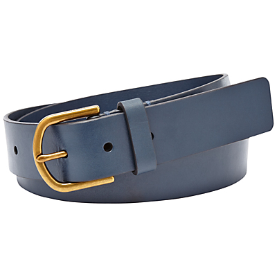 Modern Covered Buckle Leather Belt, Navy - predominant colour: navy; occasions: casual, work, creative work; style: classic; size: standard; worn on: hips; material: leather; pattern: plain; finish: plain; season: a/w 2015