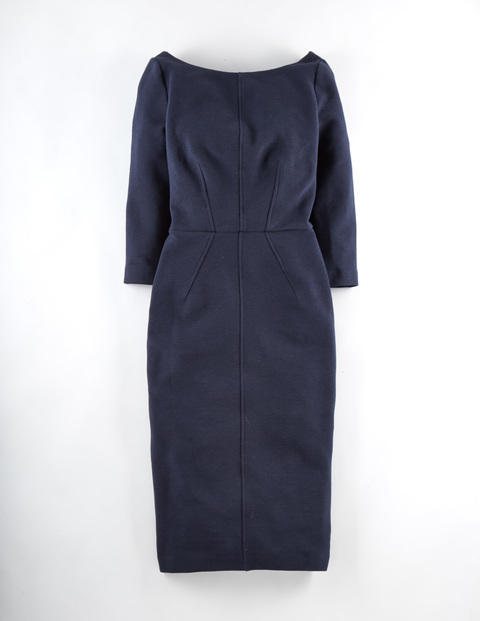 Aurelia Ottoman Work Dress Navy Women, Navy - style: shift; neckline: round neck; fit: tailored/fitted; pattern: plain; predominant colour: navy; occasions: work; length: on the knee; sleeve length: 3/4 length; sleeve style: standard; texture group: woven light midweight; season: a/w 2015