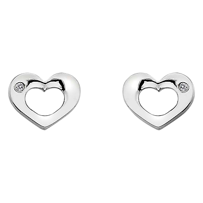 Open Heart Sterling Silver Diamond Earrings - predominant colour: silver; style: stud; length: short; size: small/fine; material: chain/metal; fastening: pierced; finish: metallic; embellishment: crystals/glass; occasions: creative work; season: a/w 2015