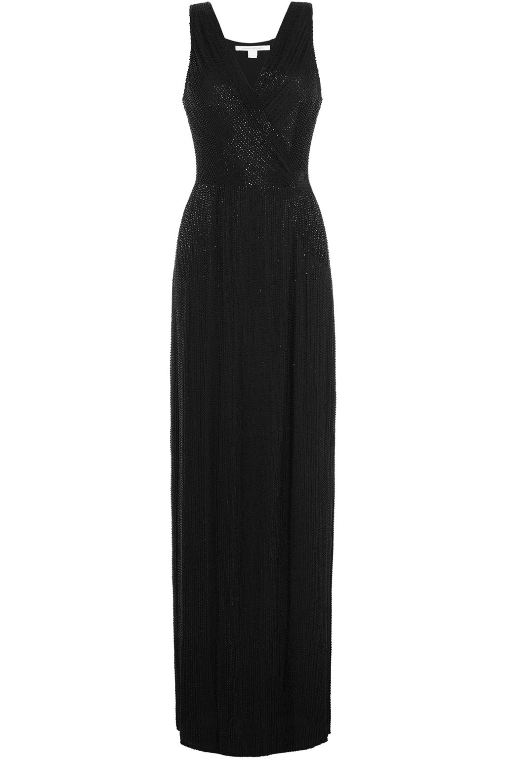 Embellished Silk Evening Gown Black - style: ballgown; neckline: low v-neck; sleeve style: standard vest straps/shoulder straps; pattern: plain; waist detail: fitted waist; predominant colour: black; occasions: evening, occasion; length: floor length; fit: fitted at waist & bust; fibres: silk - 100%; sleeve length: sleeveless; texture group: structured shiny - satin/tafetta/silk etc.; season: a/w 2015