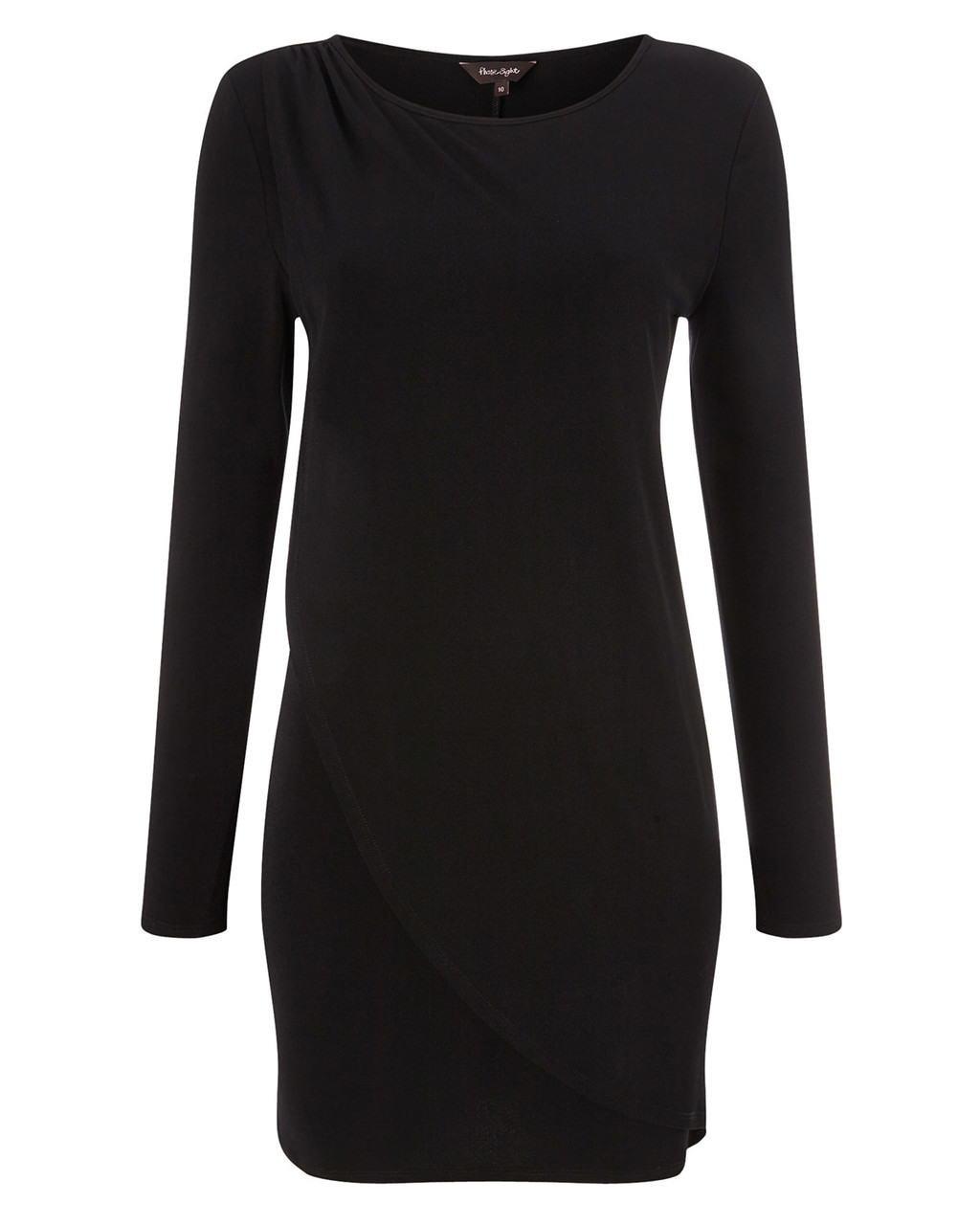 Dotty Draped Tunic - neckline: round neck; pattern: plain; length: below the bottom; style: tunic; predominant colour: black; occasions: casual; fibres: polyester/polyamide - stretch; fit: body skimming; sleeve length: long sleeve; sleeve style: standard; pattern type: fabric; texture group: jersey - stretchy/drapey; season: a/w 2015