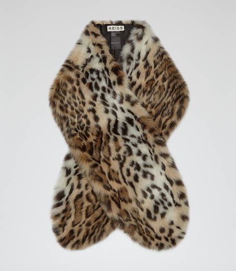 Falabella Faux Fur Stole - predominant colour: stone; secondary colour: black; occasions: casual, evening, creative work; type of pattern: standard; size: standard; material: faux fur; pattern: animal print; style: stole; multicoloured: multicoloured; season: a/w 2015; trends: folky 70s, warm and fuzzy