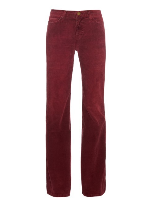 The Girl Crush Mid Rise Flared Corduroy Jeans - style: flares; length: standard; pattern: plain; pocket detail: traditional 5 pocket; waist: mid/regular rise; predominant colour: burgundy; occasions: casual; fibres: cotton - stretch; texture group: corduroy; pattern type: fabric; season: a/w 2015