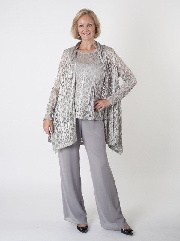 Silver Grey Stretch Lace Shrug - collar: round collar/collarless; fit: loose; length: below the bottom; predominant colour: silver; occasions: evening, occasion; fibres: polyester/polyamide - 100%; sleeve length: long sleeve; sleeve style: standard; texture group: lace; collar break: low/open; pattern type: fabric; pattern size: standard; pattern: patterned/print; style: fluid/kimono; season: a/w 2015