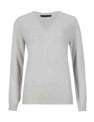 Pure Cashmere V Neck Jumper - neckline: v-neck; pattern: plain; style: standard; predominant colour: light grey; occasions: casual, creative work; length: standard; fit: standard fit; fibres: cashmere - 100%; sleeve length: long sleeve; sleeve style: standard; texture group: knits/crochet; pattern type: knitted - fine stitch; season: s/s 2015