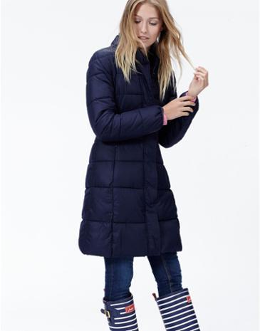 Elmcroft Long Line Padded Coat Marine Navy - pattern: plain; collar: funnel; fit: loose; length: mid thigh; predominant colour: navy; occasions: casual; fibres: polyester/polyamide - 100%; sleeve length: long sleeve; sleeve style: standard; texture group: technical outdoor fabrics; collar break: high; pattern type: fabric; style: puffa; season: a/w 2015
