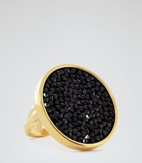Xenia Ring With Crystals From Swarovski - secondary colour: gold; predominant colour: black; occasions: evening, occasion; style: cocktail; size: large/oversized; material: chain/metal; finish: metallic; embellishment: jewels/stone; season: a/w 2015