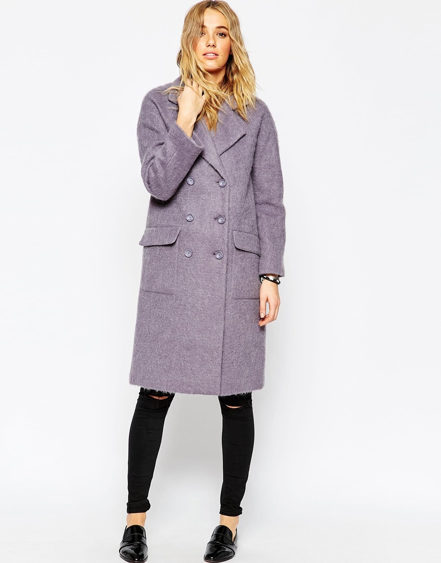Coat In Cocoon Fit Heathered Grey - pattern: plain; style: double breasted; length: on the knee; collar: standard lapel/rever collar; predominant colour: lilac; occasions: casual, creative work; fit: straight cut (boxy); fibres: wool - mix; sleeve length: long sleeve; sleeve style: standard; collar break: medium; pattern type: fabric; texture group: woven bulky/heavy; season: a/w 2015