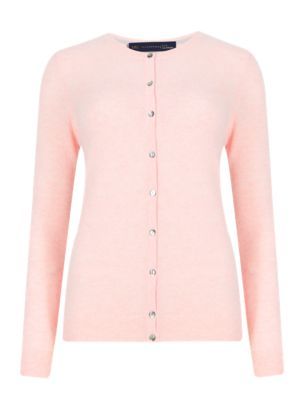 Pure Cashmere Button Through Cardigan - neckline: round neck; pattern: plain; predominant colour: blush; occasions: casual, creative work; length: standard; style: standard; fit: slim fit; fibres: cashmere - 100%; sleeve length: long sleeve; sleeve style: standard; texture group: knits/crochet; pattern type: knitted - fine stitch; season: s/s 2015