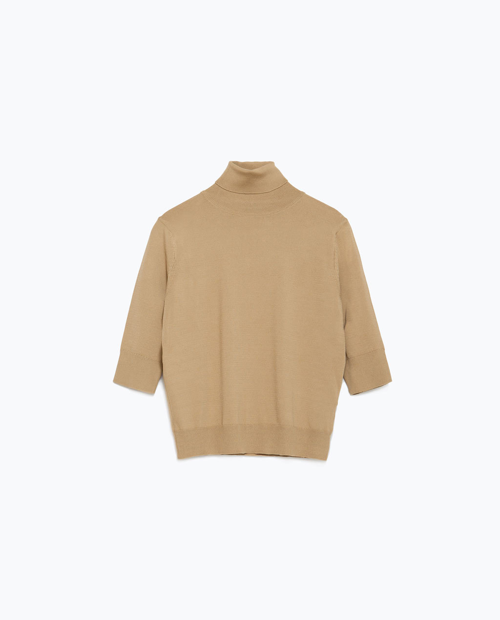 Cropped Sweater - pattern: plain; length: cropped; neckline: roll neck; style: standard; predominant colour: camel; occasions: casual, creative work; fit: standard fit; sleeve length: 3/4 length; sleeve style: standard; texture group: knits/crochet; pattern type: fabric; fibres: viscose/rayon - mix; season: a/w 2015; wardrobe: basic