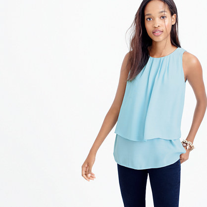 Tiered Crepe Top - neckline: round neck; pattern: plain; sleeve style: sleeveless; length: below the bottom; style: blouse; predominant colour: pale blue; occasions: casual, creative work; fibres: viscose/rayon - 100%; fit: loose; back detail: keyhole/peephole detail at back; sleeve length: sleeveless; texture group: crepes; pattern type: fabric; season: a/w 2015