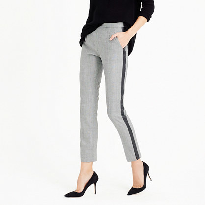 Petite Martie Pant With Tux Stripe In Glen Plaid - pattern: striped; pocket detail: pockets at the sides; waist: mid/regular rise; predominant colour: ivory/cream; secondary colour: black; occasions: work, creative work; length: ankle length; fibres: wool - mix; fit: slim leg; pattern type: fabric; texture group: woven light midweight; style: standard; pattern size: light/subtle (bottom); season: a/w 2015