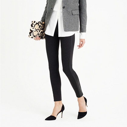 Tall Pixie Pant With Leather Tux Stripe - pattern: plain; waist: mid/regular rise; predominant colour: black; occasions: casual, creative work; length: ankle length; fibres: viscose/rayon - stretch; texture group: jersey - clingy; fit: skinny/tight leg; pattern type: fabric; style: standard; season: a/w 2015